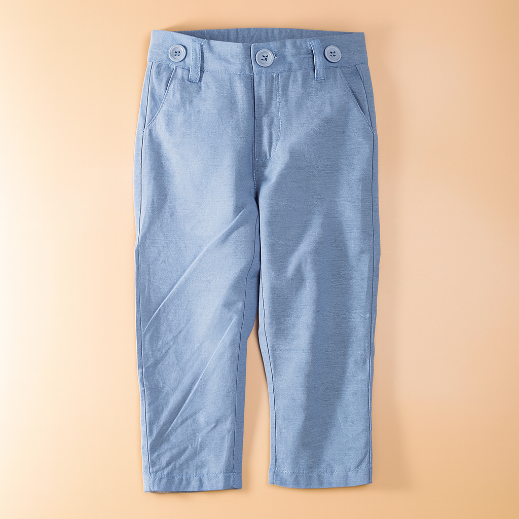 Blue Little Boy Button Down Shirt, Suspender Straps & Pants: