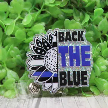 Back The Blue Sunflower. Badge ID Holder