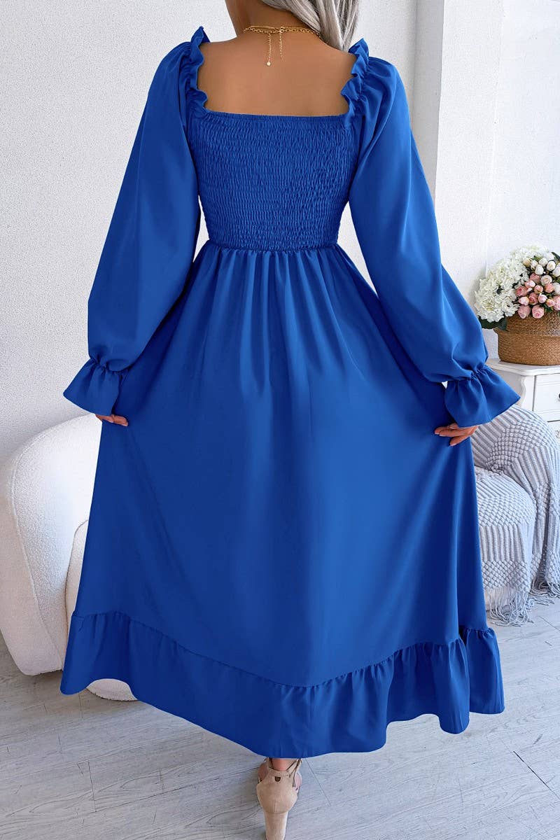 Square Neck Swing Flounce Long Dress