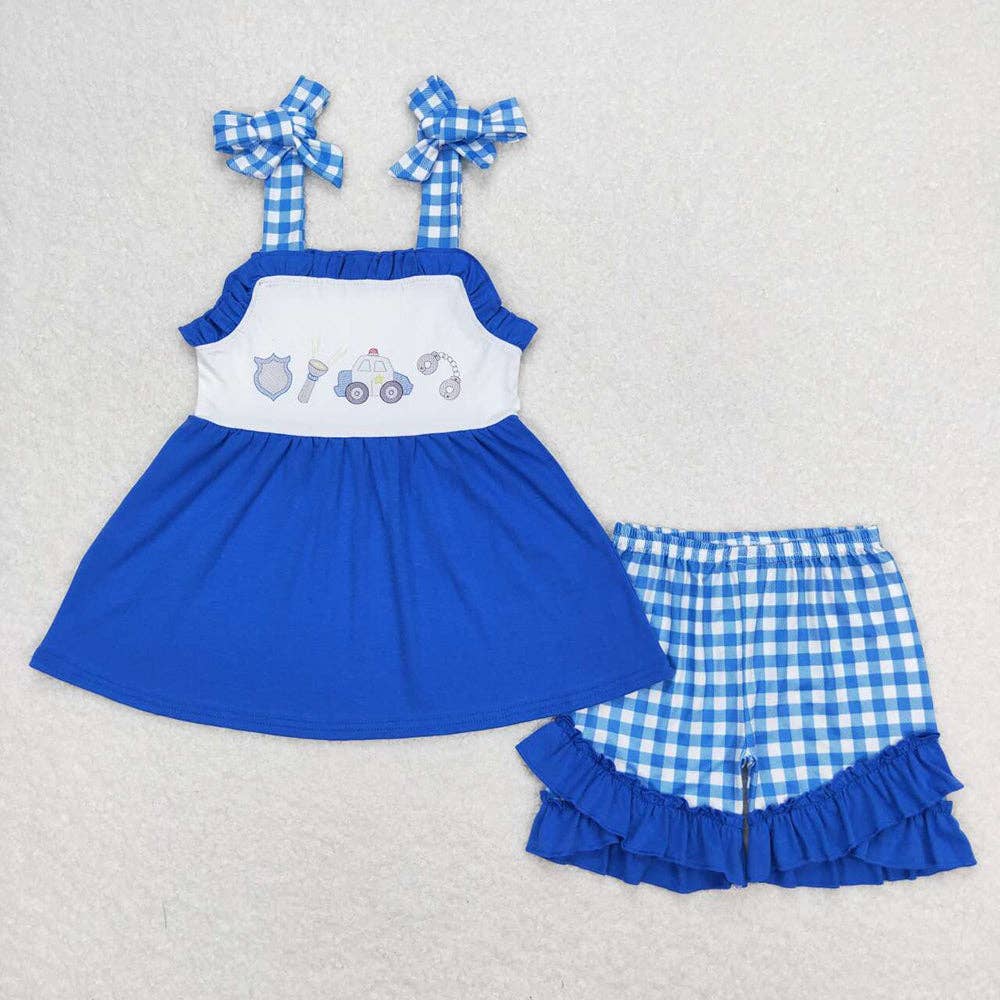 Baby Girls Police Blue Sibling Designs Rompers Outfits Clothes Sets: 5-6T / Girls Set