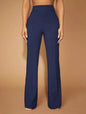 High Waist Straight Leg Pants Women's Work Trousers: Navy Blue / 95%Polyester + 5%Spandex / XL