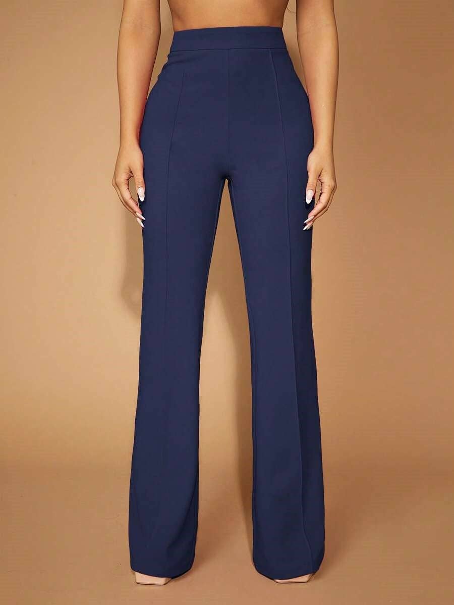 High Waist Straight Leg Pants Women's Work Trousers: Navy Blue / 95%Polyester + 5%Spandex / M