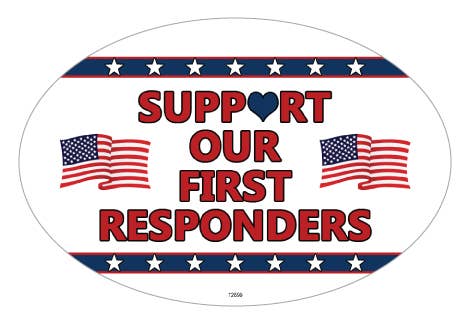 Support our First Responders - patriotic white bkgd Covid-19 support oval car magnets - 20% of proceeds donated to relief efforts