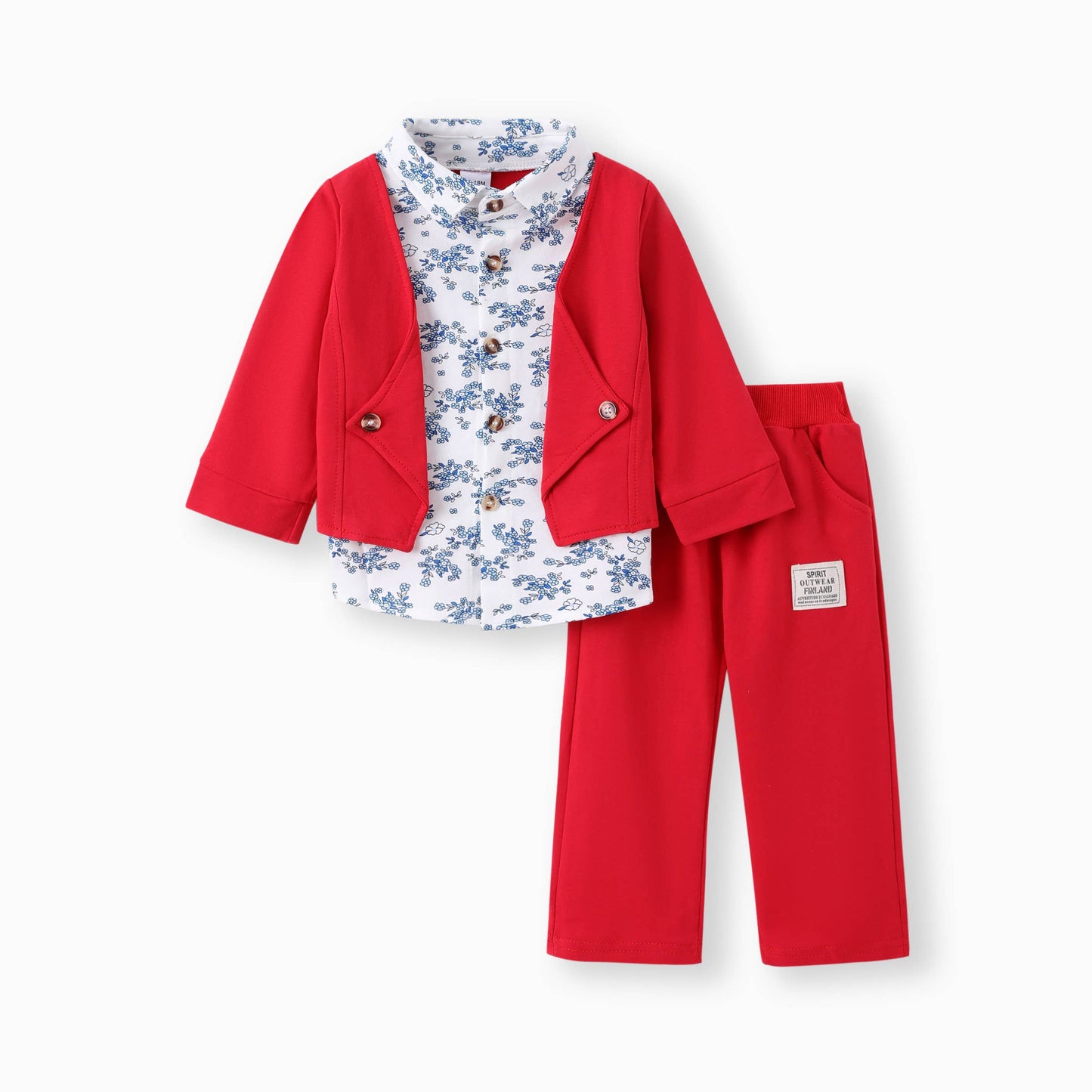 2pcs Baby Boy 95% Cotton Long-sleeve Faux-two Floral Print: Royal Blue /