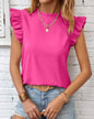 Everyday Round Neck Ruffled Sleeve Solid Color Top