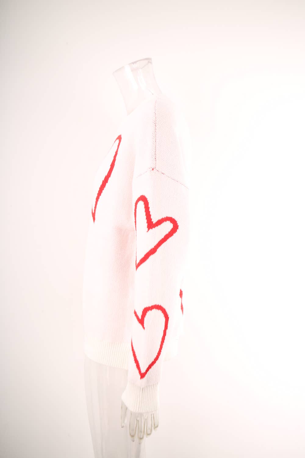 Valentine's Day color contrast heart pullover sweater: RED / (L) 1