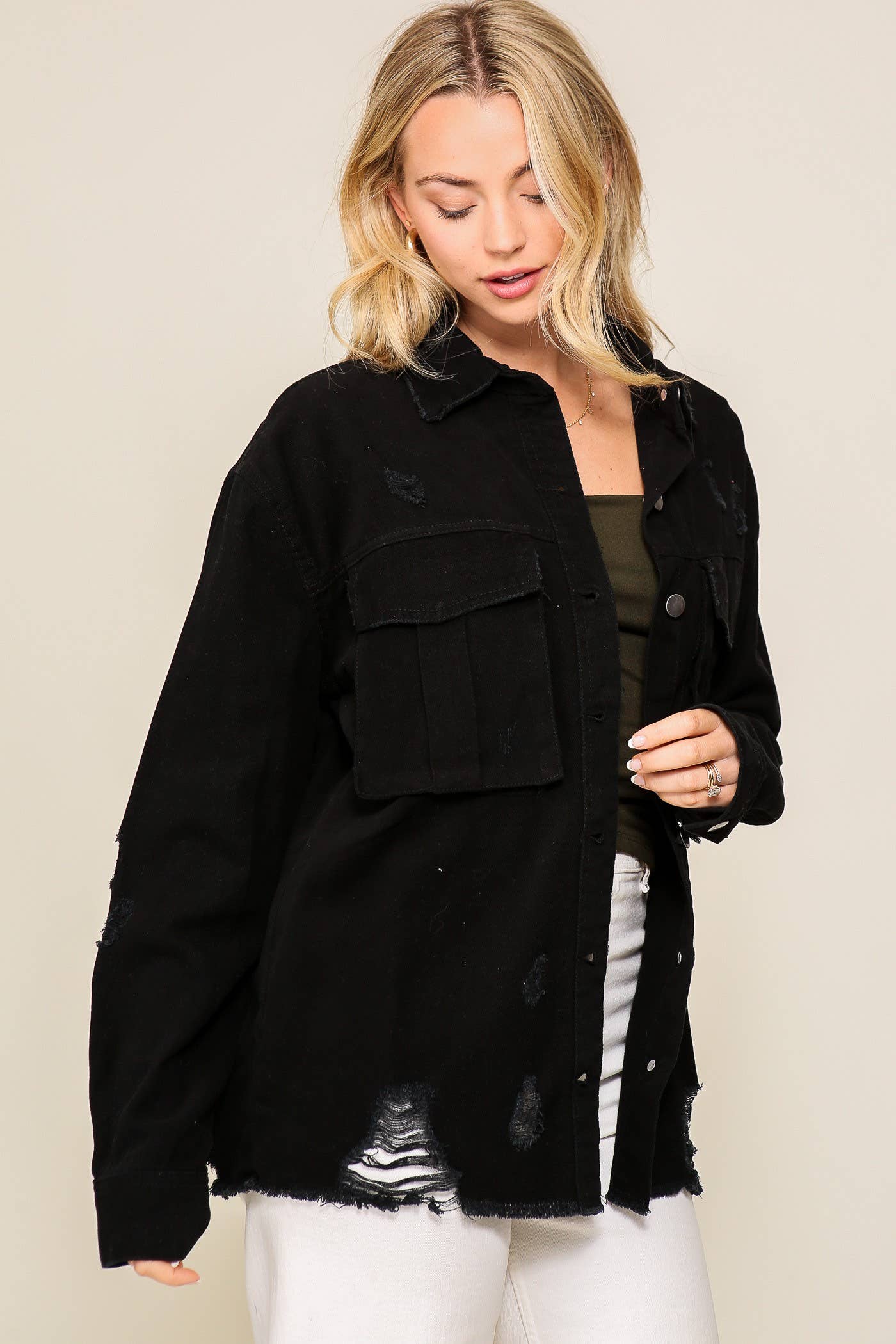 Distressed Oversized Denim Jacket: D.Mauve / S