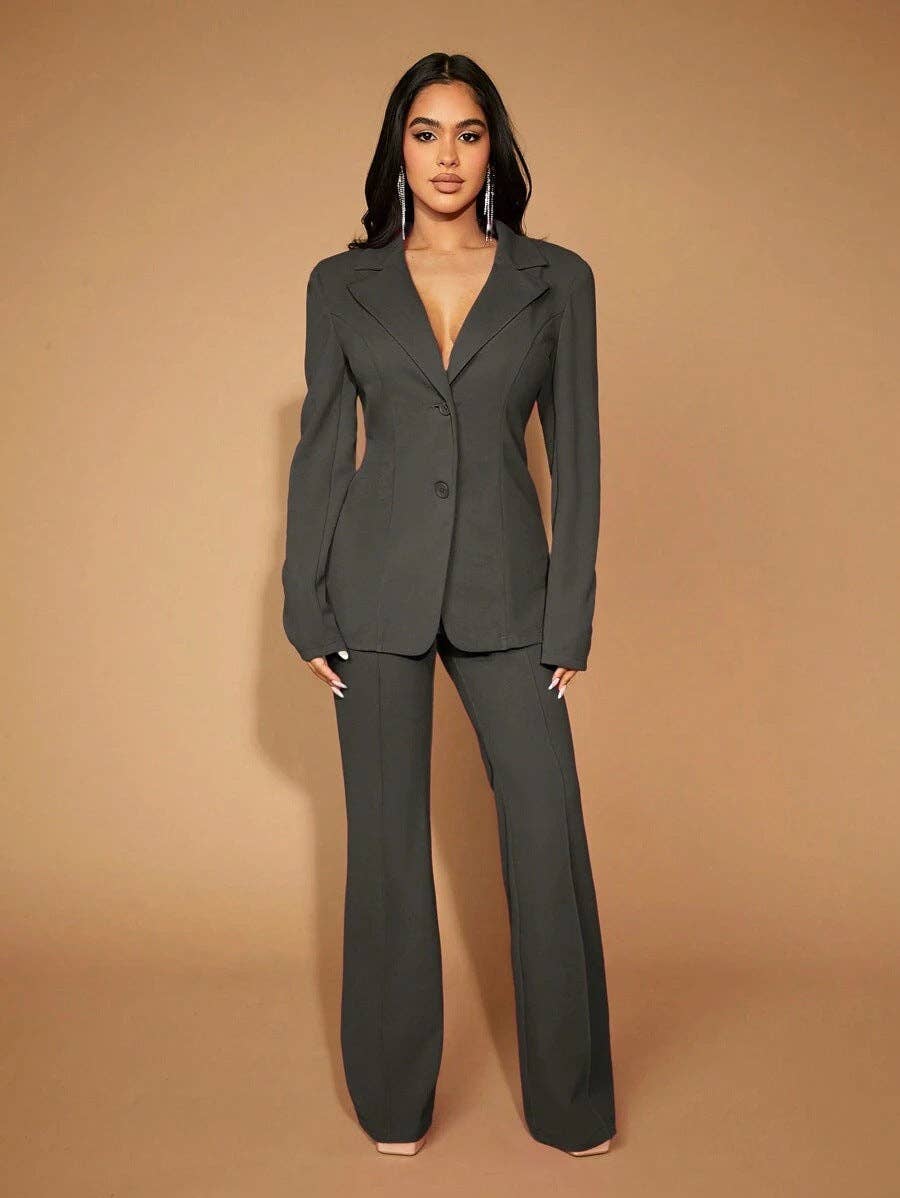 High Waist Straight Leg Pants Women's Work Trousers: Dark Gray / 95%Polyester + 5%Spandex / XL