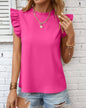 Everyday Round Neck Ruffled Sleeve Solid Color Top