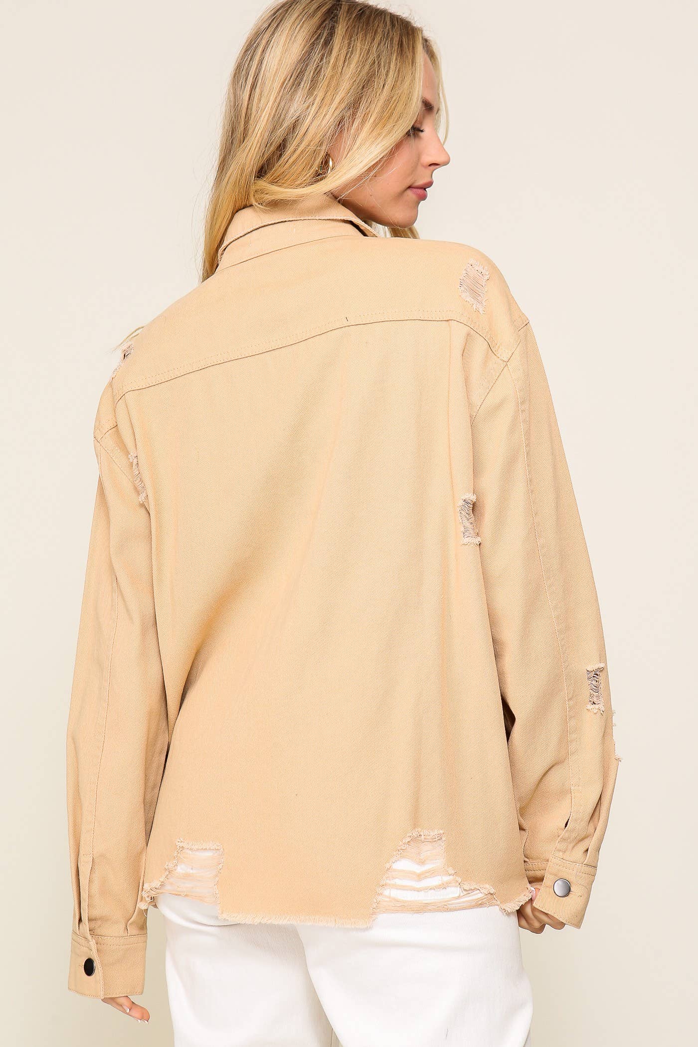 Distressed Oversized Denim Jacket: D.Mauve / S
