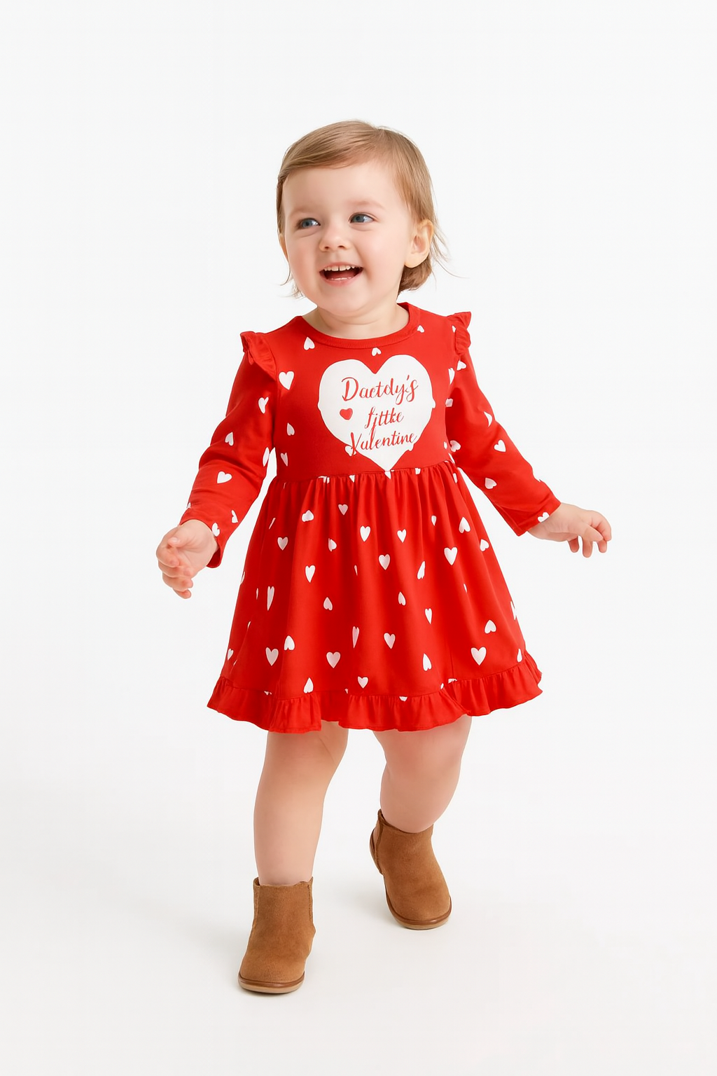 Daddy's Little Valentine Heart Red Ruffle Girl Dress: