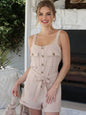 BUTTON DOWN POCKET DETAILED ROMPER WITH STRAP