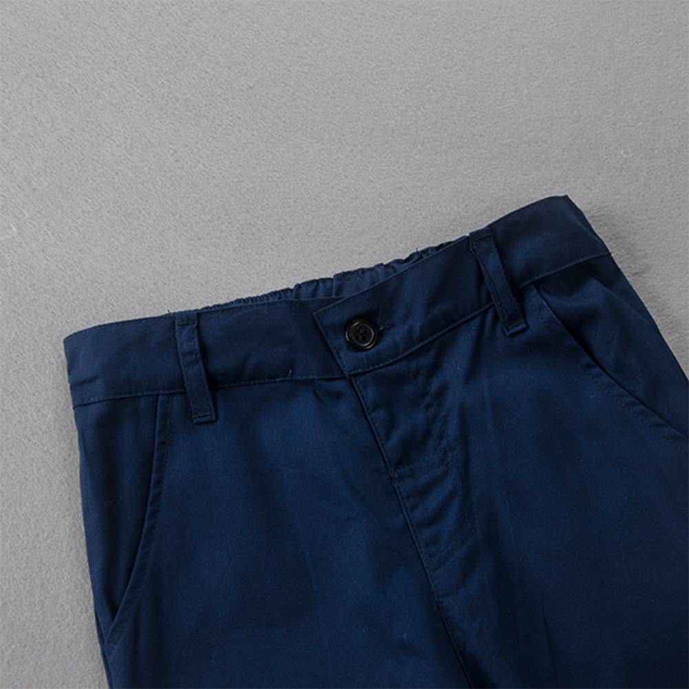 Navy White Studded 4pcs Boy Formal Suit Outfit: