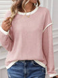 Long Sleeve Crewneck Knit Pullover for Women: Pink