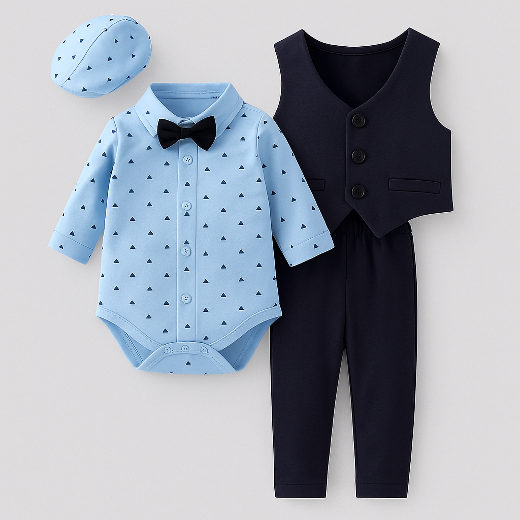 Baby Boy Blue Tuxedo 4pcs Formal Wear Outfit: