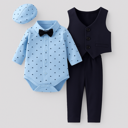Baby Boy Blue Tuxedo 4pcs Formal Wear Outfit: