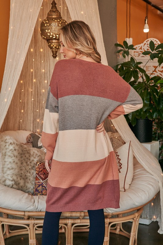 Fall Color Blocl Pocket Cardigan