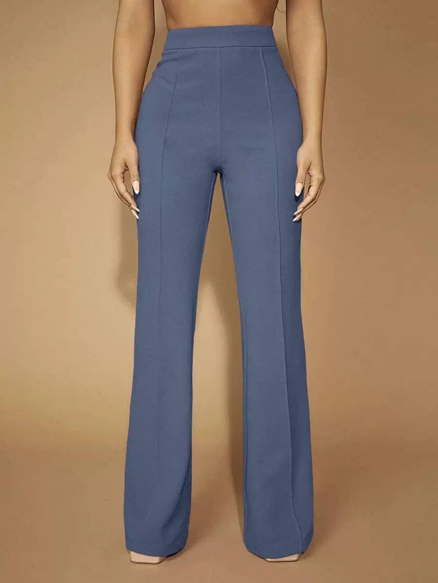 High Waist Straight Leg Pants Women's Work Trousers: Navy Blue / 95%Polyester + 5%Spandex / XL
