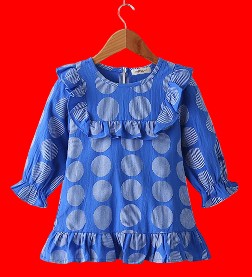 Blue Patterned Ruffle Girl Dress: