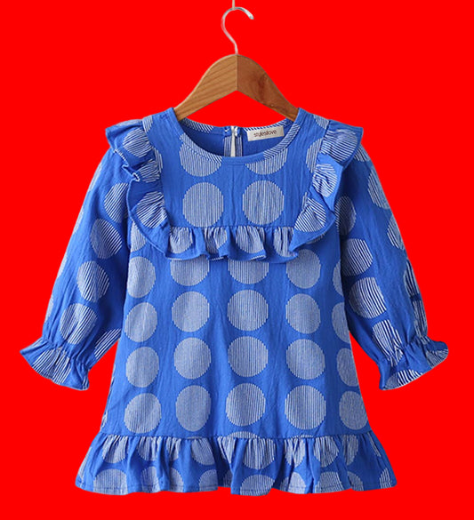 Blue Patterned Ruffle Girl Dress: