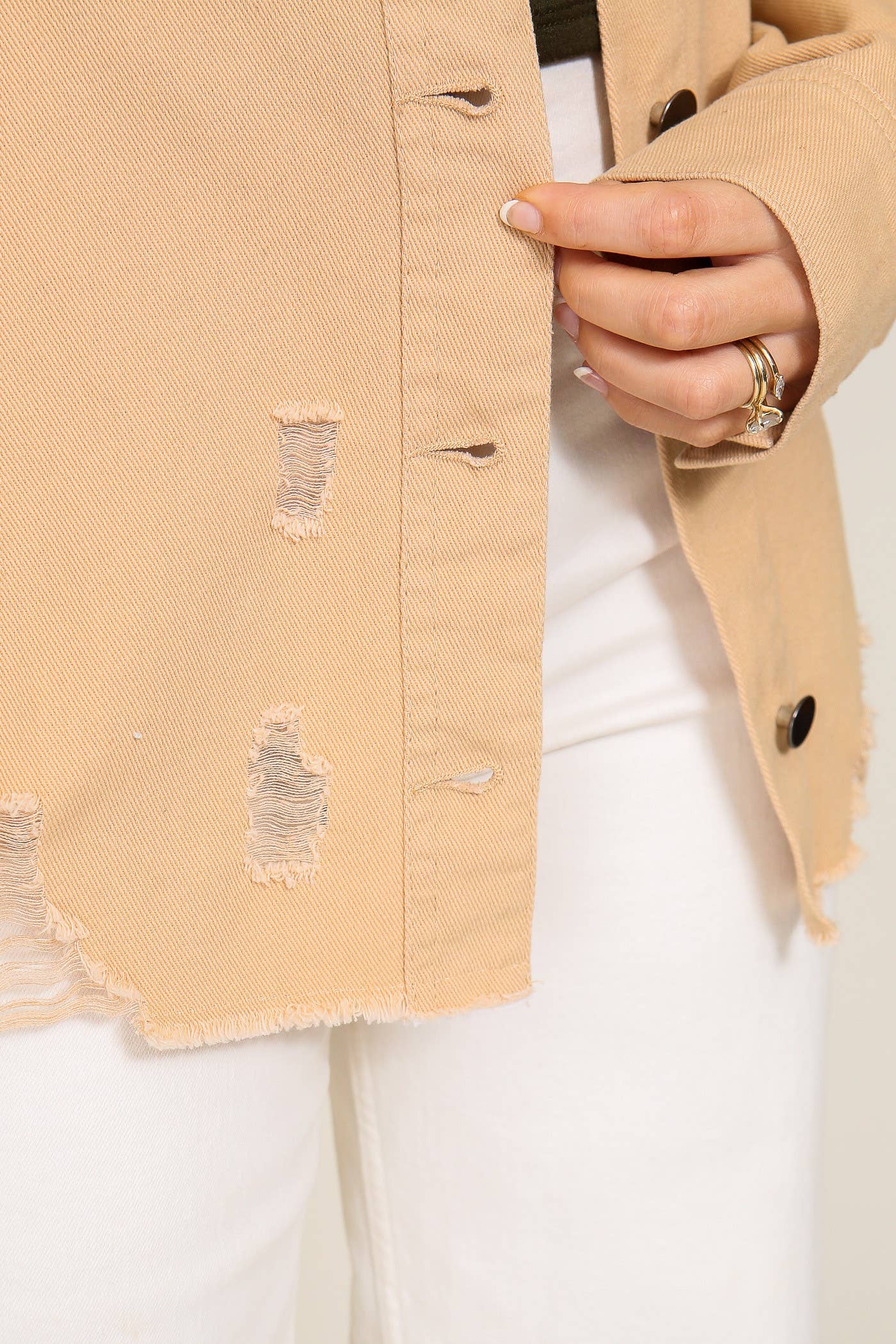 Distressed Oversized Denim Jacket: D.Mauve / M