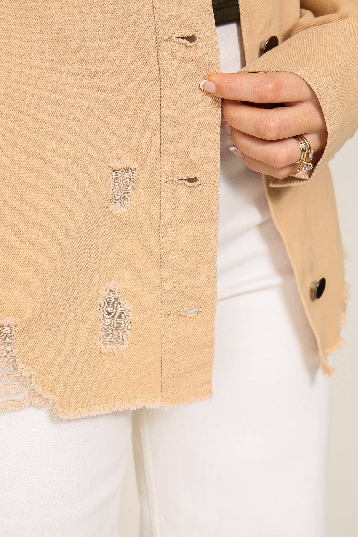 Distressed Oversized Denim Jacket: D.Mauve / S