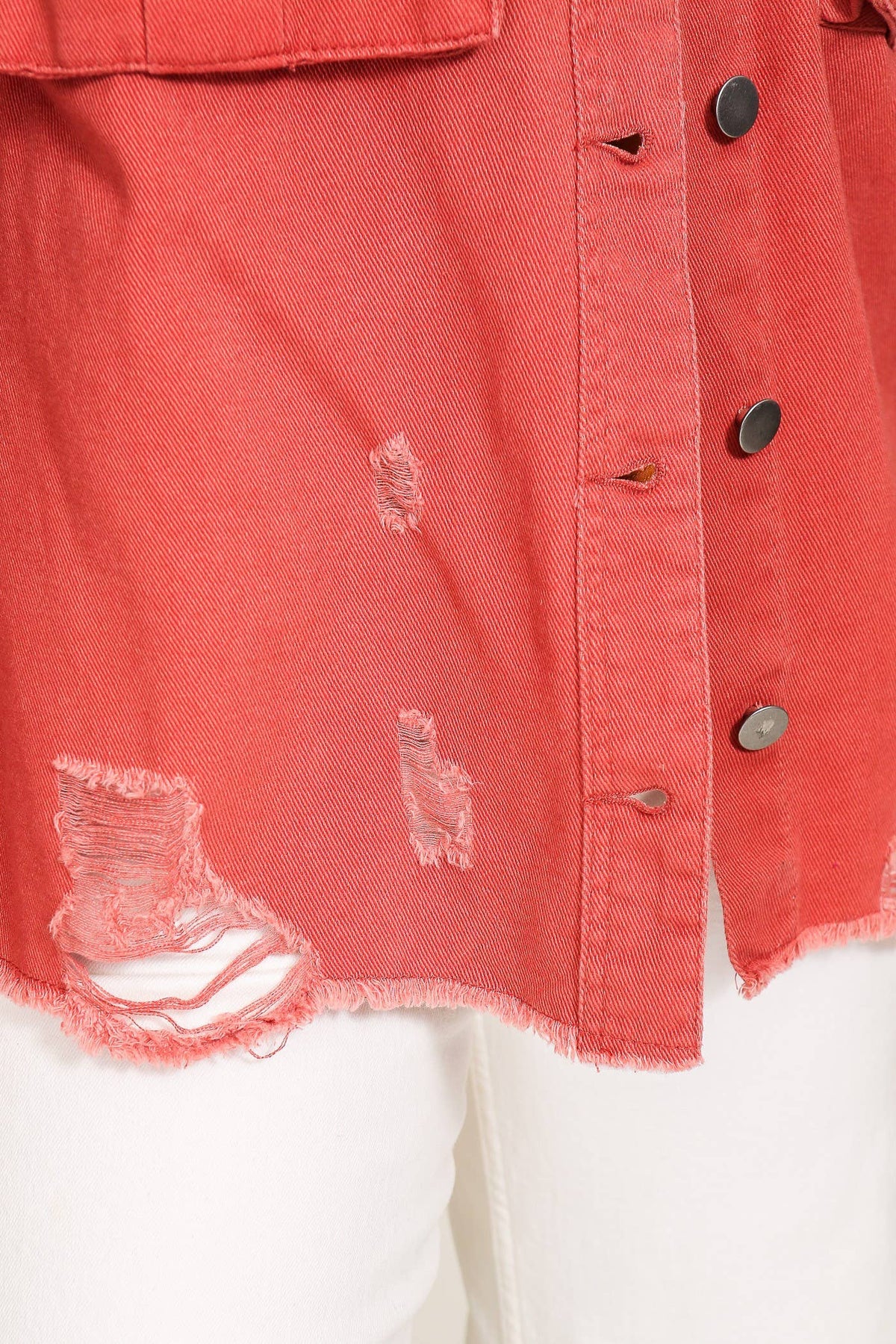 Distressed Oversized Denim Jacket: D.Mauve / M