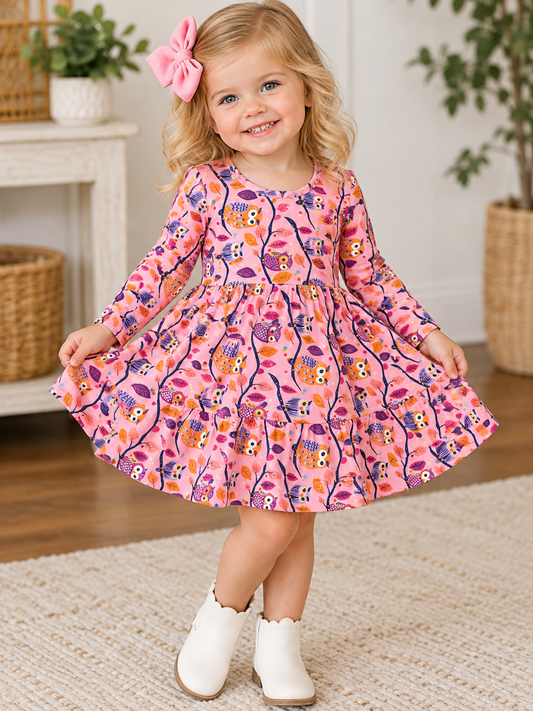 Pete + Lucy Pink Owl Twirl Dress