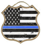 Thin Blue Line Flag  10" Shield shape wood plaque, sign. Pol