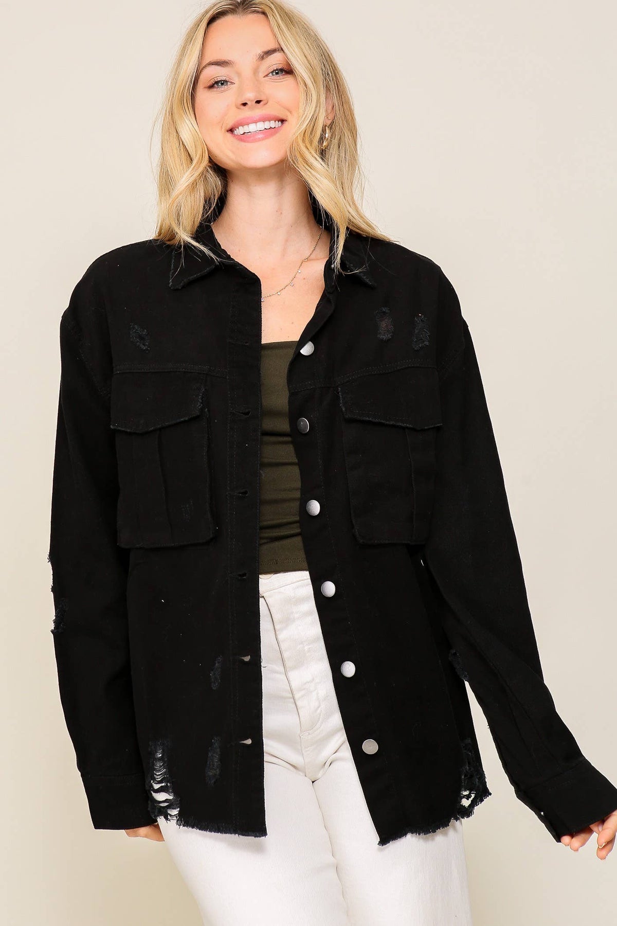 Distressed Oversized Denim Jacket: D.Mauve / M