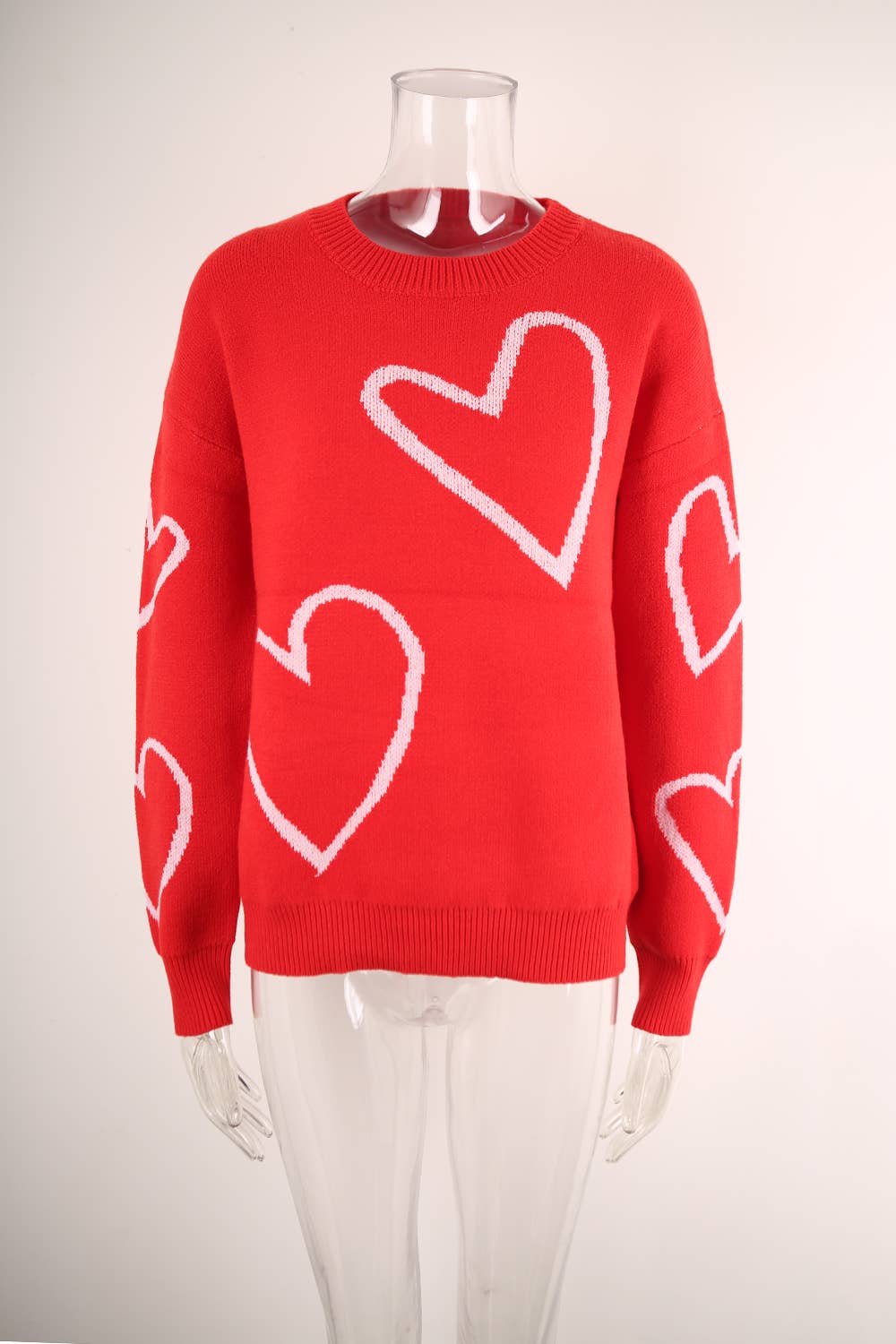 Valentine's Day color contrast heart pullover sweater: RED / (M) 1
