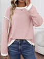 Long Sleeve Crewneck Knit Pullover for Women: Pink