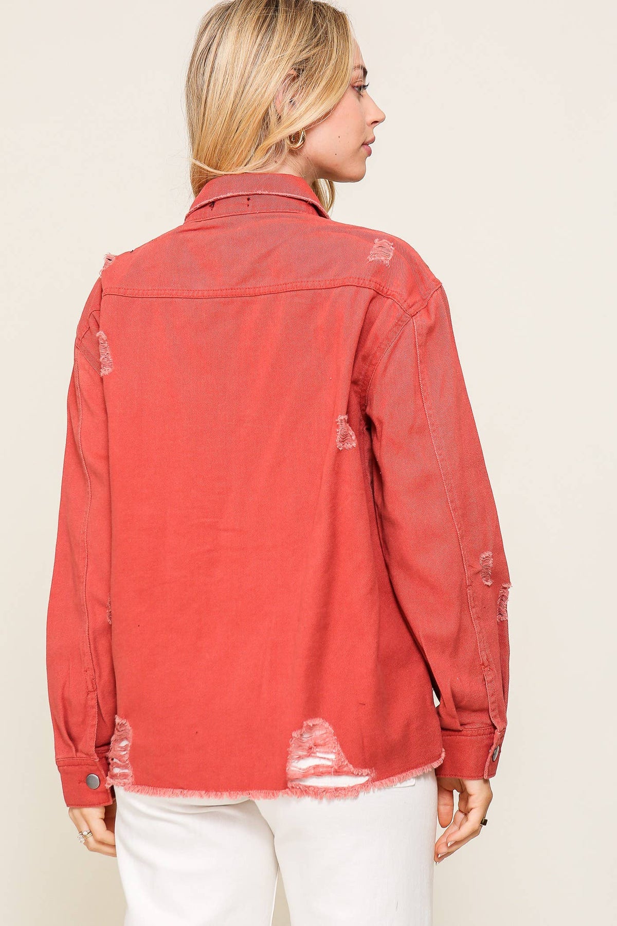 Distressed Oversized Denim Jacket: D.Mauve / M
