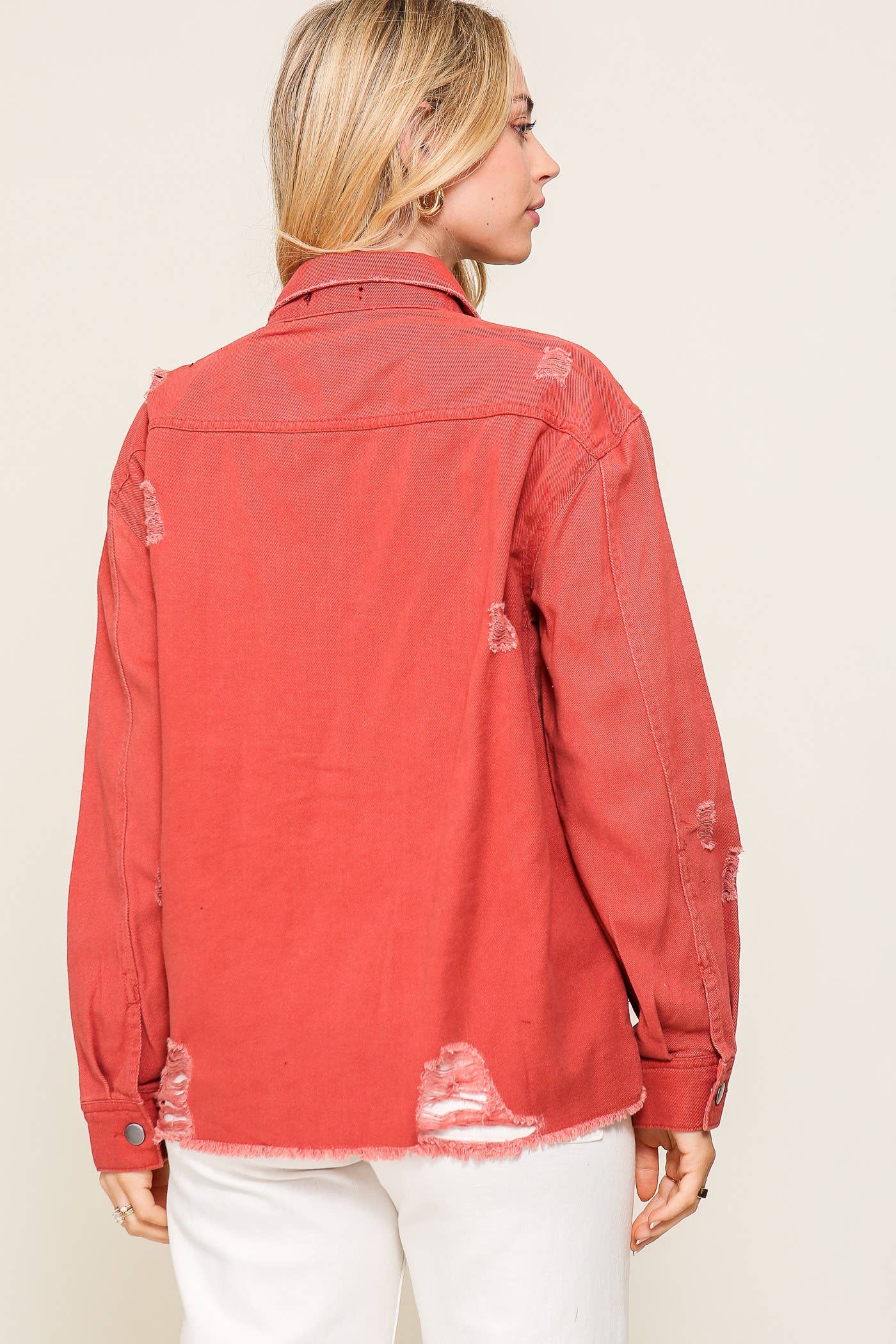 Distressed Oversized Denim Jacket: D.Mauve / L