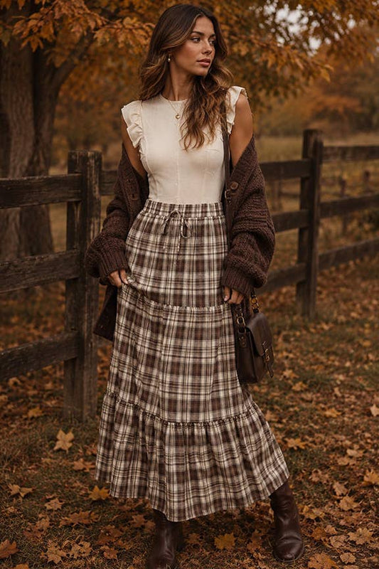 Autumn Stroll Plaid Maxi Skirt