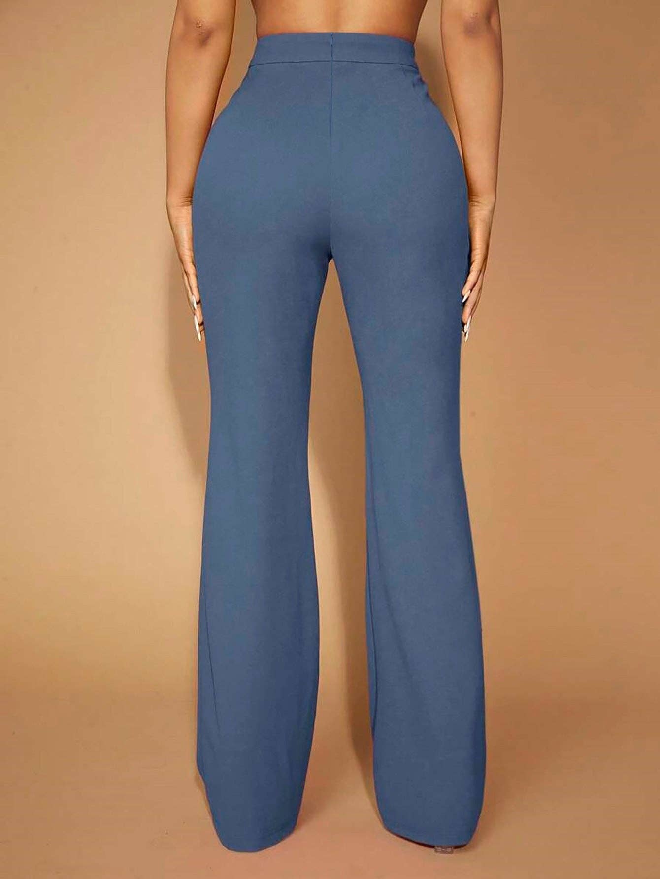 High Waist Straight Leg Pants Women's Work Trousers: Dark Gray / 95%Polyester + 5%Spandex / L