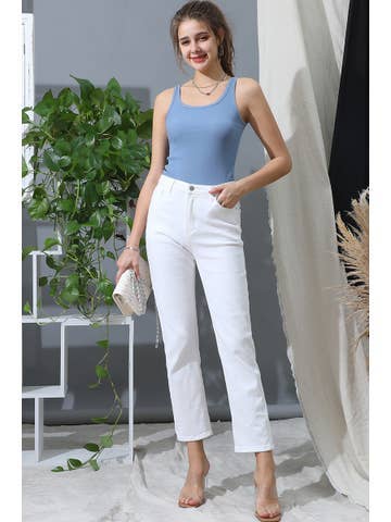 SOLID RIB KNIT BASIC CAMI TANK TOP: DENIM / (L) 1