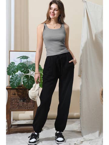 SOLID RIB KNIT BASIC CAMI TANK TOP: DENIM / (L) 1