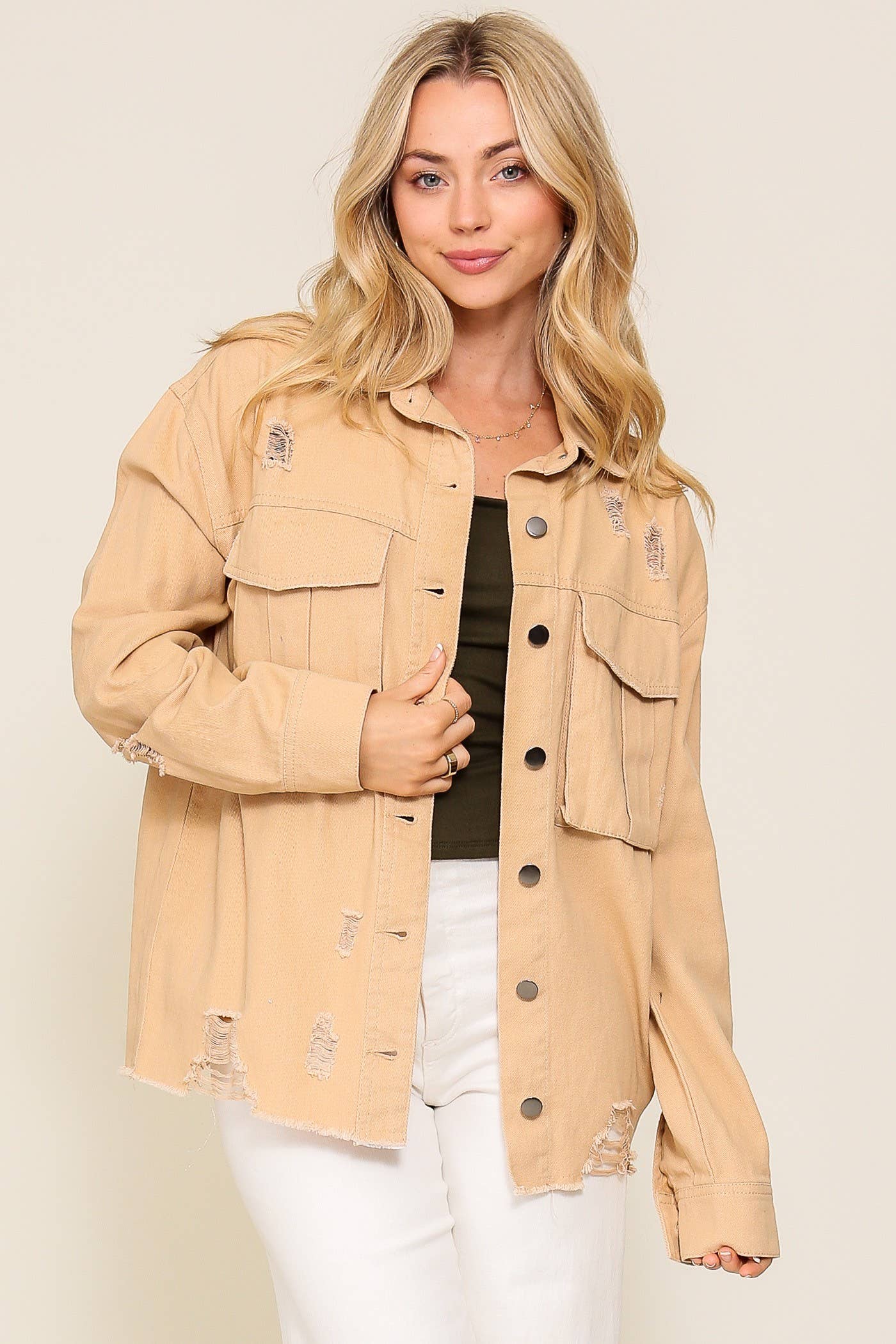 Distressed Oversized Denim Jacket: D.Mauve / S