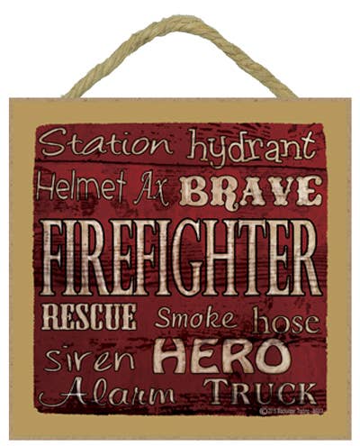 Firefighter (subway style) 5" x 5" wood plaque, sign with ea