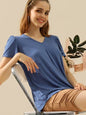SOLID V NECK SHORT TULIP SLEEVE TUNIC TOPS: