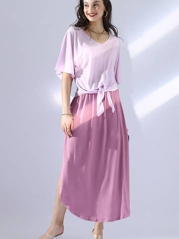 V NECK TIE UP SHORT SLEEVE CASUAL COOL TOP: Orange