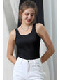 SOLID RIB KNIT BASIC CAMI TANK TOP: Black / (XL) 1