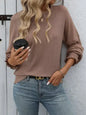 Casual Ribbed Long-Sleeve Sweater with a Relaxed Silhouette: Khaki