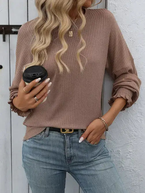 Meet Me for Coffee Ruffle Cuff Top