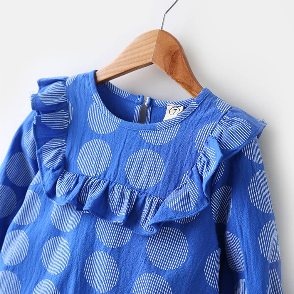 Blue Patterned Ruffle Girl Dress: