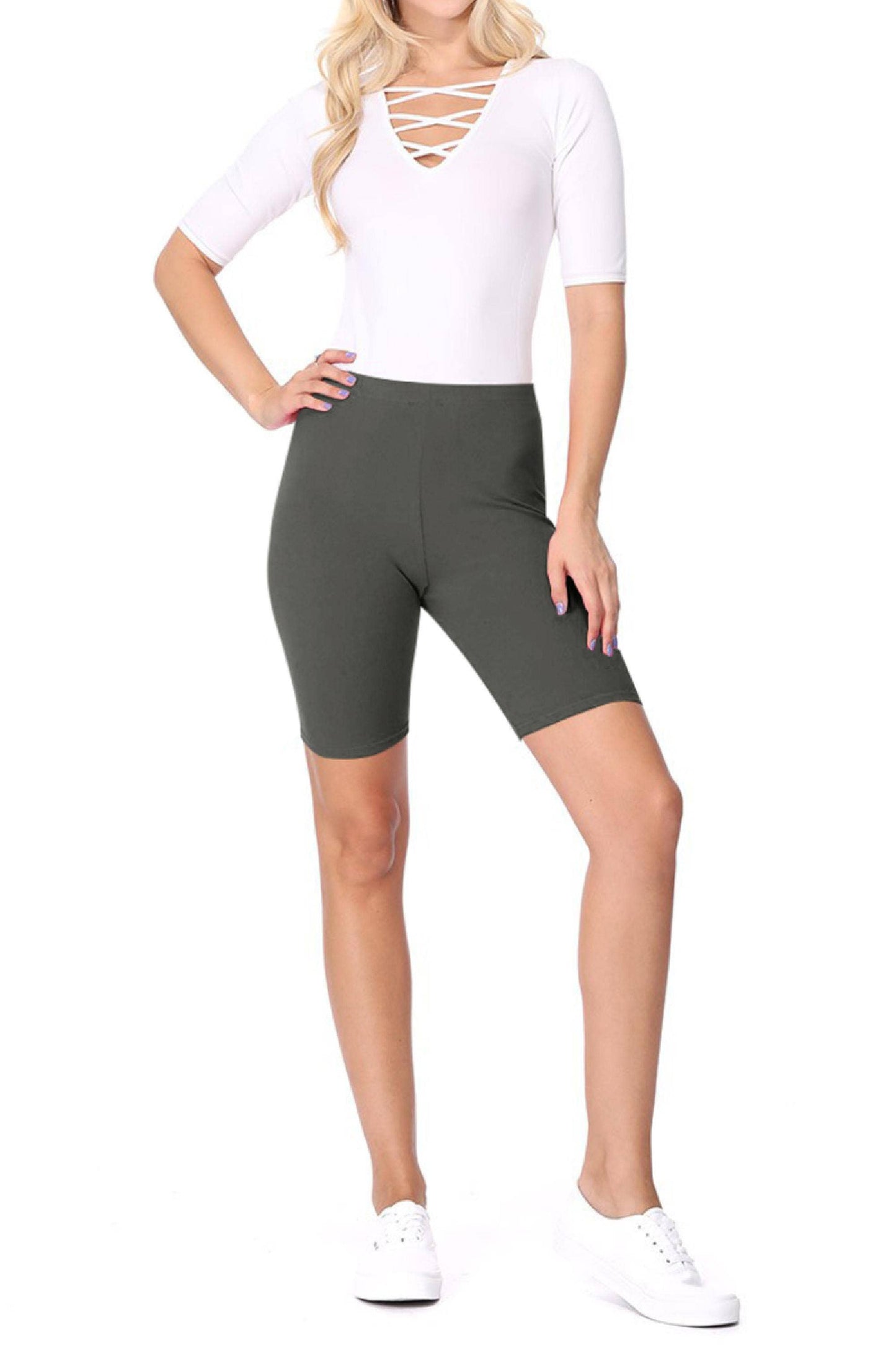 Women's Solid Casual Cotton Stretch Basic Biker Shorts: Black / XX-Large