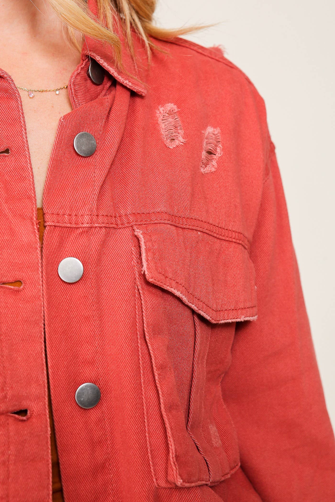 Distressed Oversized Denim Jacket: D.Mauve / M