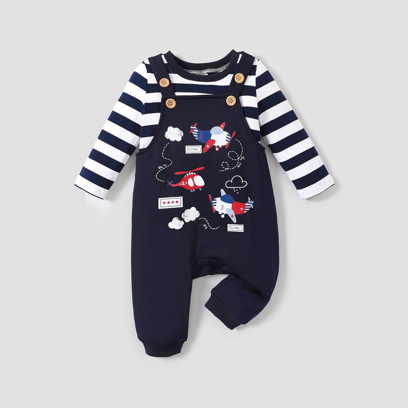 2pcs Baby Boy Airplane Pattern Hanging Strap Set: Dark Blue / 12-18 Months