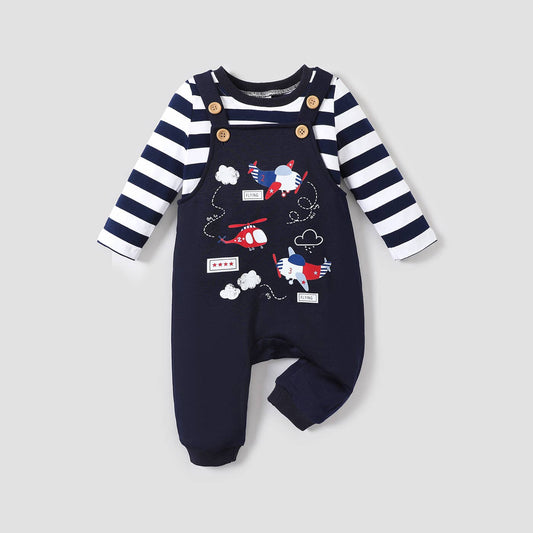 2pcs Baby Boy Airplane Pattern Hanging Strap Set: Dark Blue / 12-18 Months